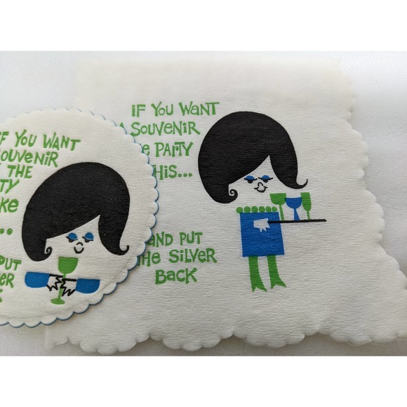 12 Vintage napkin and coaster set 50 60 graphic Humor Put the Silver Back - Picture 4 of 6